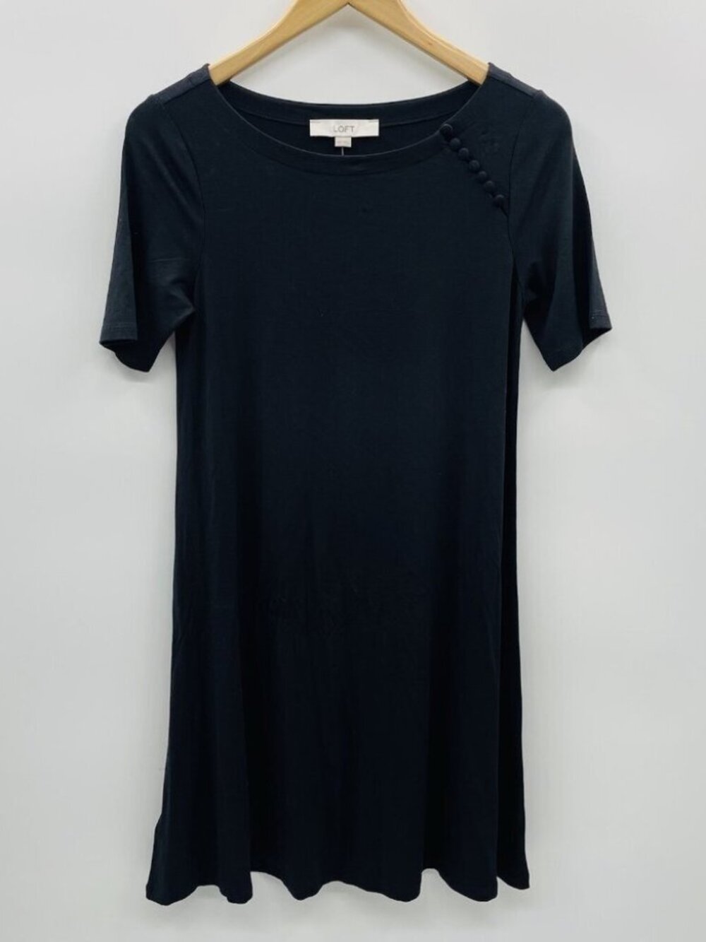 Ann Taylor LOFT Women's Short Sleeve Button Shoulder Dress in Black Size M